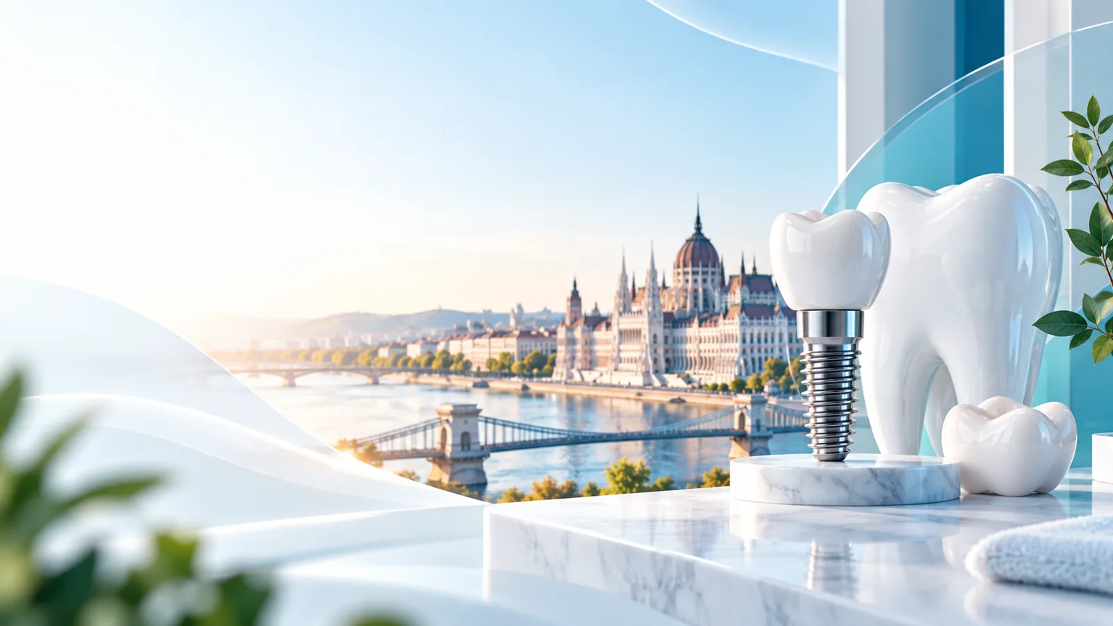Dental implant concept with a view of Budapest